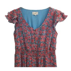 Fyve‎ Floral Boho Maxi Dress Womens Medium Ruffle Sleeves Flowy Lined BEAUTIFUL